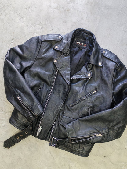Wilsons Leather Moto Biker Jacket Black – S/M