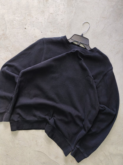 Stüssy Stock Logo Crewneck Sweatshirt Black Faded – M/L