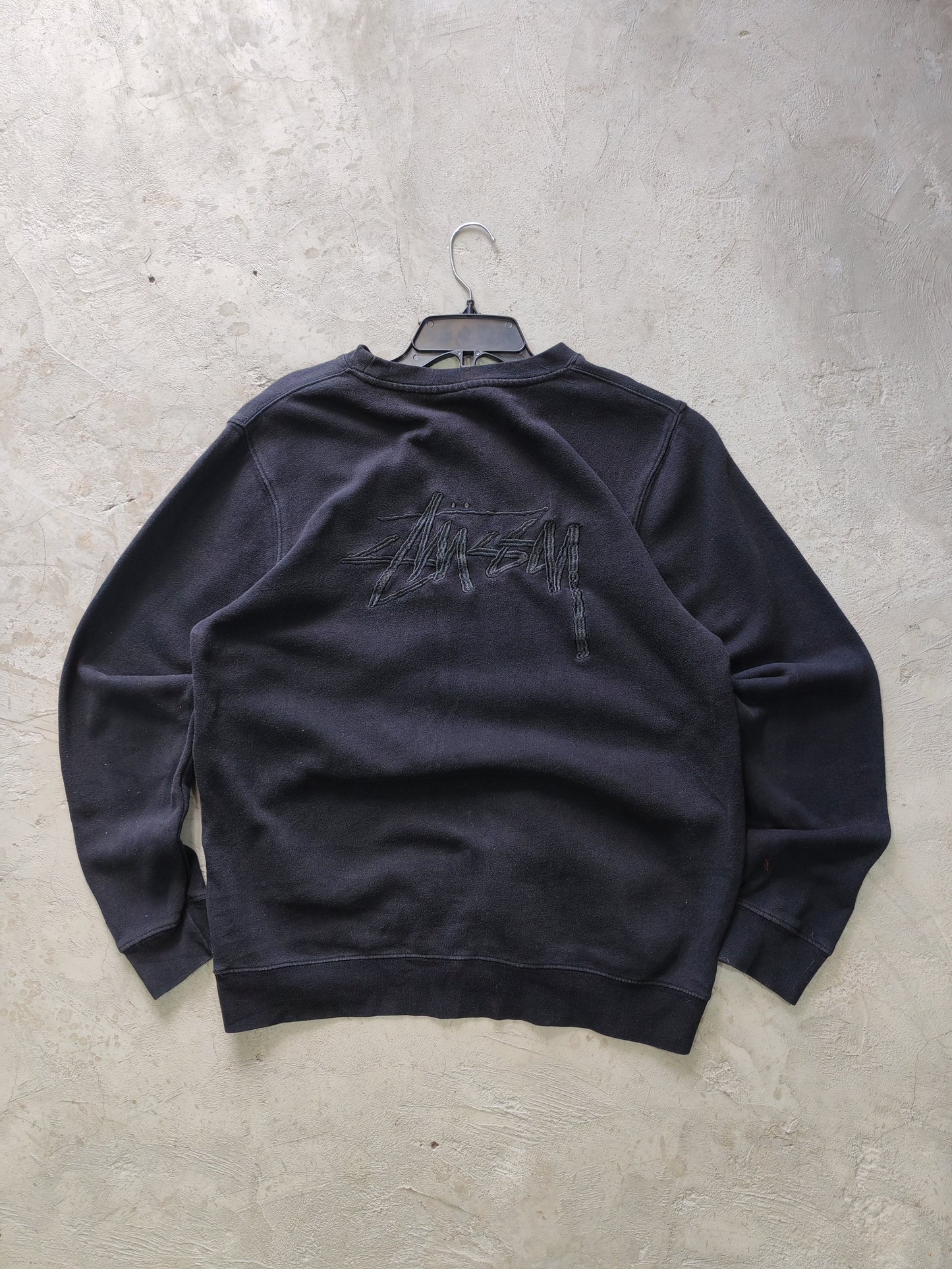 Stüssy Stock Logo Crewneck Sweatshirt Black Faded – M/L