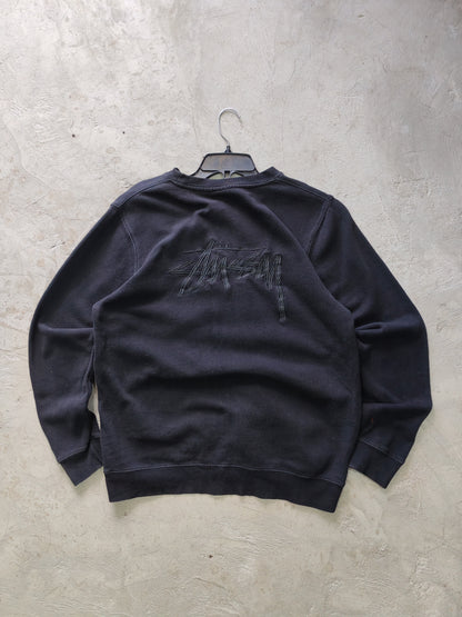 Stüssy Stock Logo Crewneck Sweatshirt Black Faded – M/L