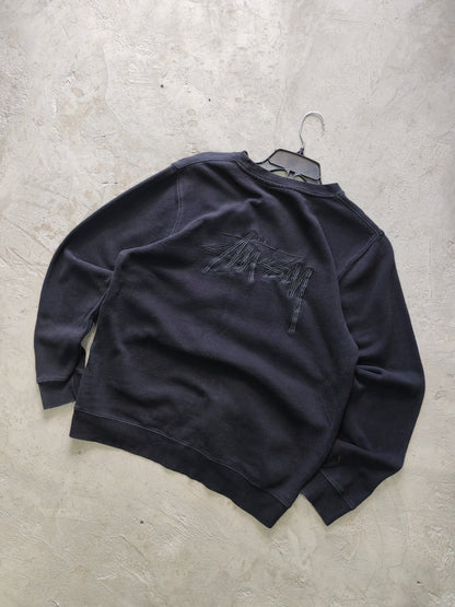 Stüssy Stock Logo Crewneck Sweatshirt Black Faded – M/L