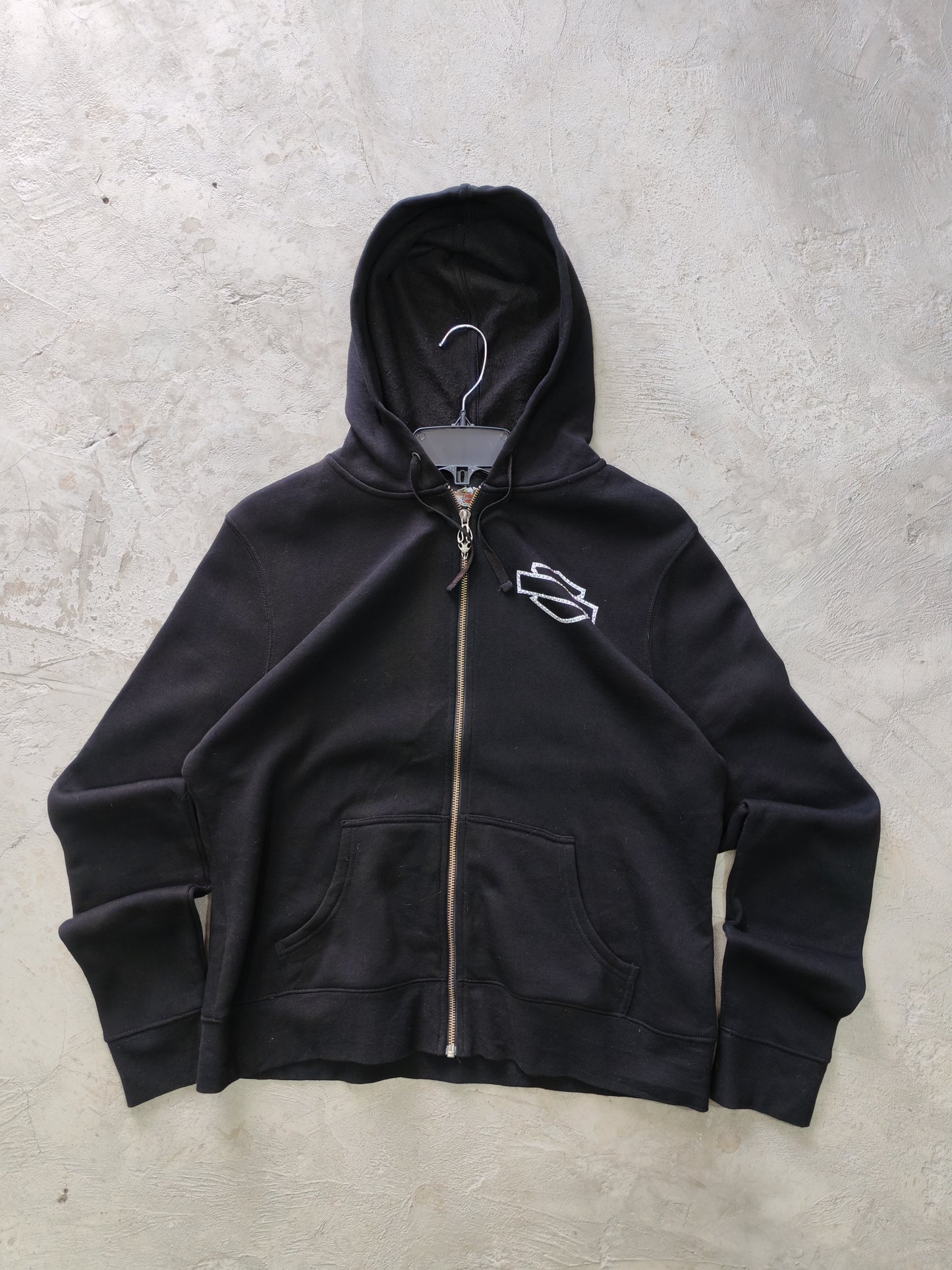 Harley-Davidson Rhinestone Gothic Zip-Up Hoodie Black – M
