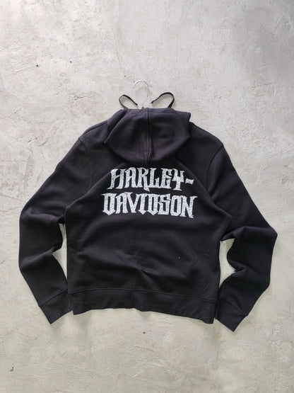 Harley-Davidson Rhinestone Gothic Zip-Up Hoodie Black – M