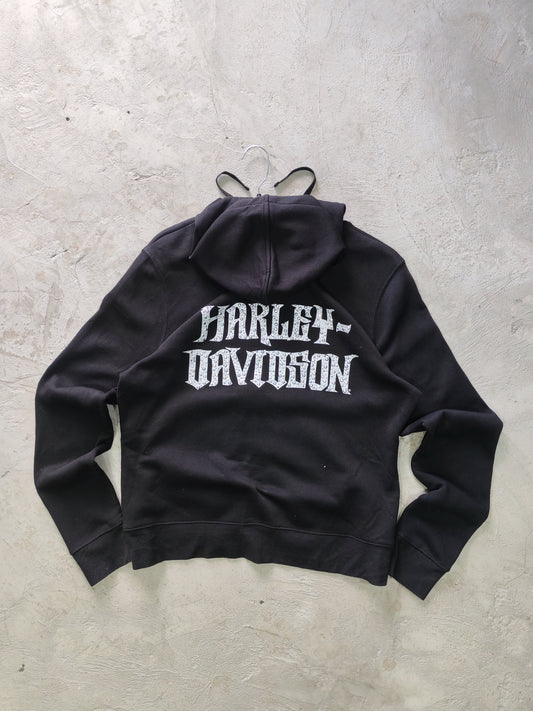 Harley-Davidson Rhinestone Gothic Zip-Up Hoodie Black – M