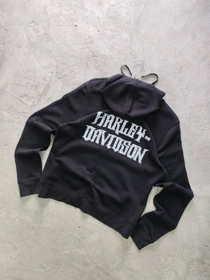 Harley-Davidson Rhinestone Gothic Zip-Up Hoodie Black – M