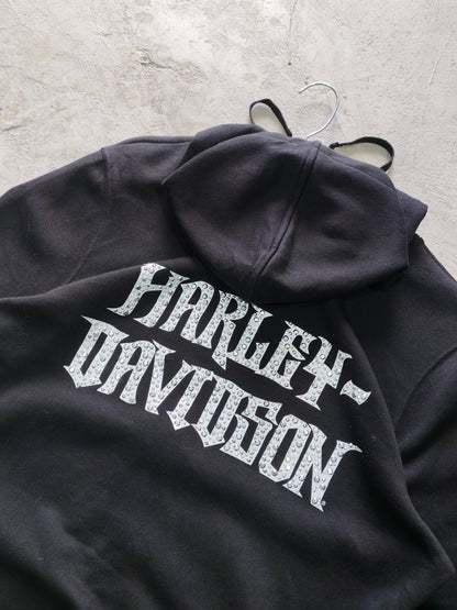 Harley-Davidson Rhinestone Gothic Zip-Up Hoodie Black – M