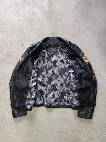 Rocawear Moto Biker Leather Jacket Black Gold – M Mujer / S Hombre