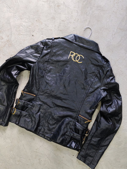 Rocawear Moto Biker Leather Jacket Black Gold – M Mujer / S Hombre
