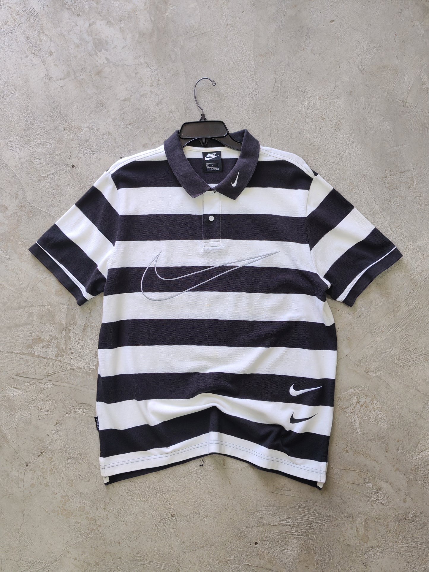 Nike Sportswear Striped Rugby Polo Black/White – L