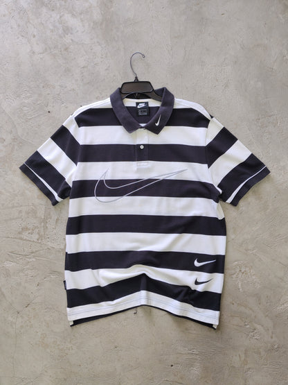 Nike Sportswear Striped Rugby Polo Black/White – L