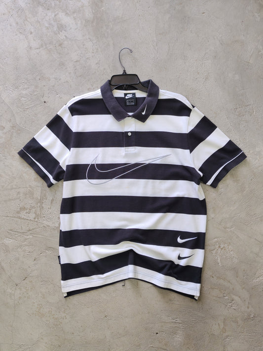 Nike Sportswear Striped Rugby Polo Black/White – L