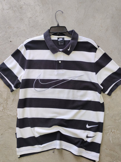 Nike Sportswear Striped Rugby Polo Black/White – L