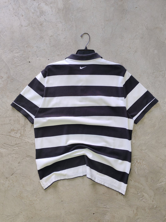Nike Sportswear Striped Rugby Polo Black/White – L