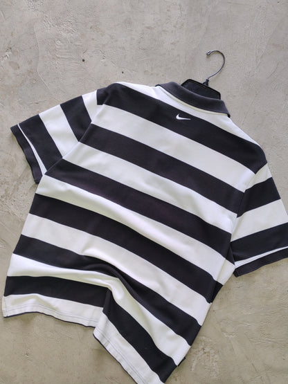 Nike Sportswear Striped Rugby Polo Black/White – L