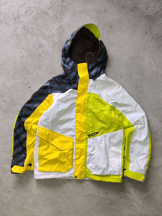 Volcom Thermonite Snow Jacket Neon Yellow/White/Grey – S/M Oversize