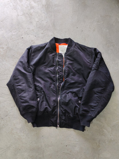 Smoke Rise MA-1 Bomber Jacket Negro Forro Naranja Acolchado – L Boxy Streetwear Premium