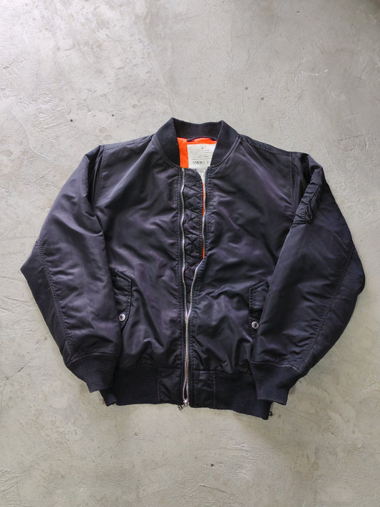 Smoke Rise MA-1 Bomber Jacket Negro Forro Naranja Acolchado – L Boxy Streetwear Premium