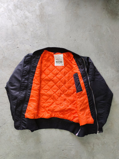Smoke Rise MA-1 Bomber Jacket Negro Forro Naranja Acolchado – L Boxy Streetwear Premium