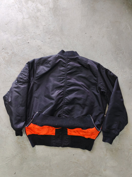 Smoke Rise MA-1 Bomber Jacket Negro Forro Naranja Acolchado – L Boxy Streetwear Premium