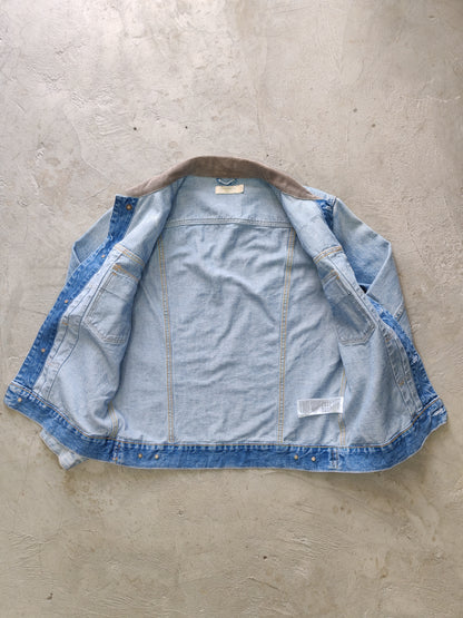 AllSaints Corduroy Collar Distressed Denim Jacket Azul Cielo – S Premium