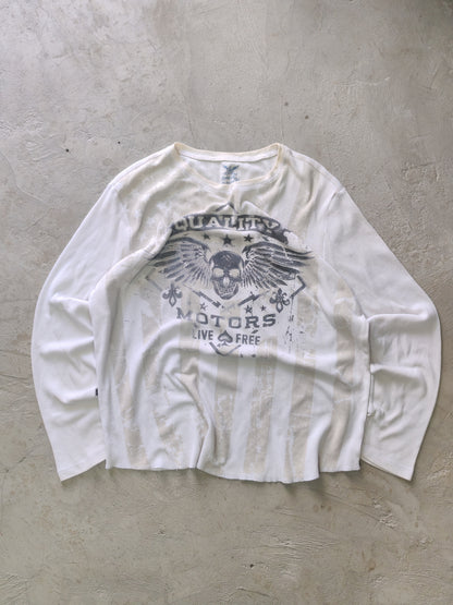 Faded Glory Quality Motors Waffle Thermal Longsleeve Blanco – XL/L Biker Americana Vintage
