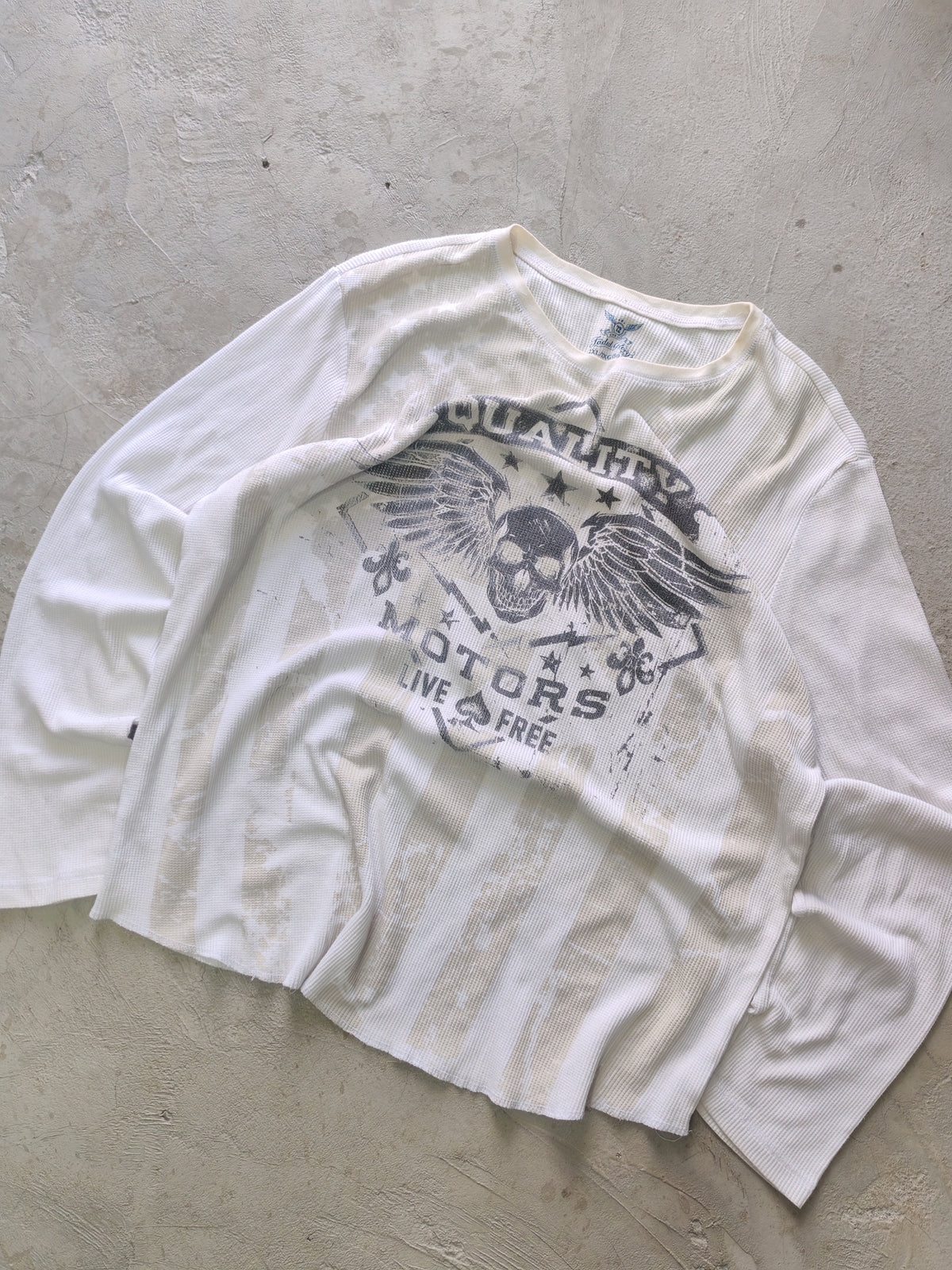 Faded Glory Quality Motors Waffle Thermal Longsleeve Blanco – XL/L Biker Americana Vintage