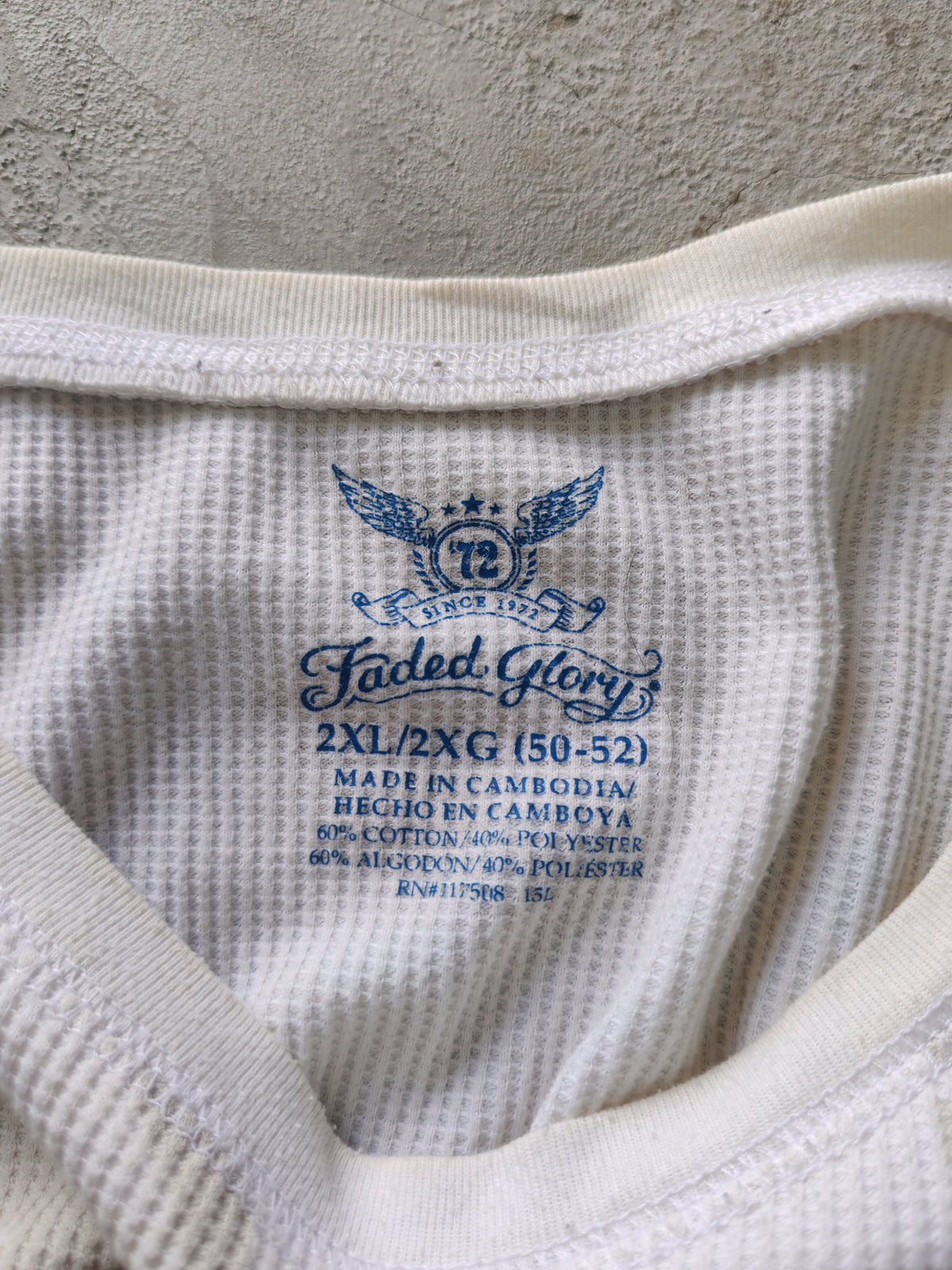 Faded Glory Quality Motors Waffle Thermal Longsleeve Blanco – XL/L Biker Americana Vintage