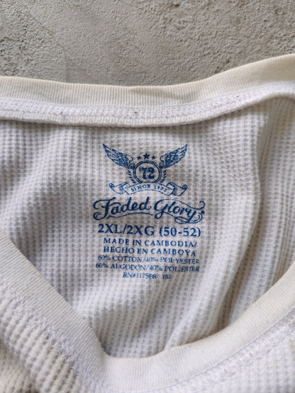 Faded Glory Quality Motors Waffle Thermal Longsleeve Blanco – XL/L Biker Americana Vintage