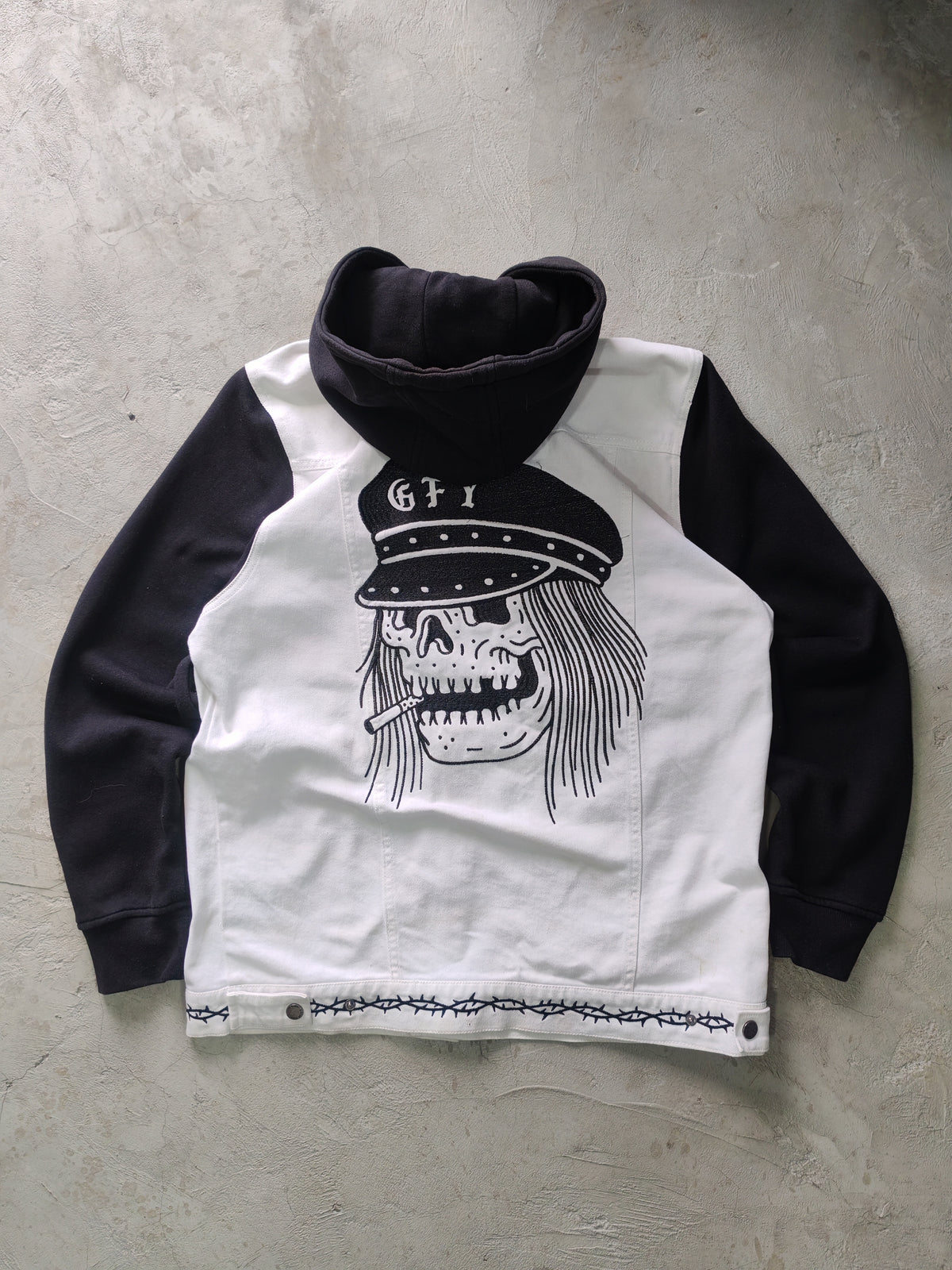 Lurking Class by Sketchy Tank GFY Hooded Denim Jacket Blanco Negro – L Skate Streetwear Grail