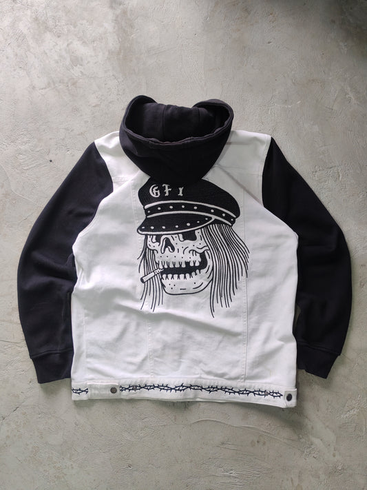 Lurking Class by Sketchy Tank GFY Hooded Denim Jacket Blanco Negro – L Skate Streetwear Grail
