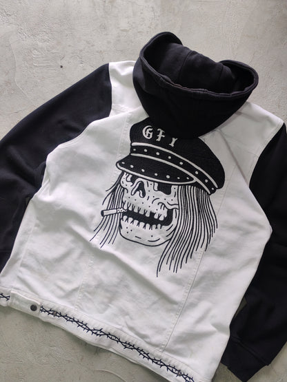 Lurking Class by Sketchy Tank GFY Hooded Denim Jacket Blanco Negro – L Skate Streetwear Grail