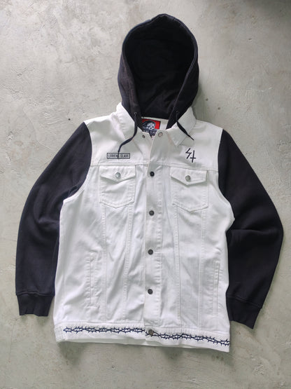 Lurking Class by Sketchy Tank GFY Hooded Denim Jacket Blanco Negro – L Skate Streetwear Grail