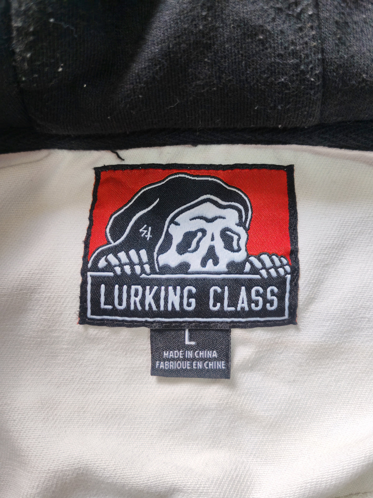 Lurking Class by Sketchy Tank GFY Hooded Denim Jacket Blanco Negro – L Skate Streetwear Grail