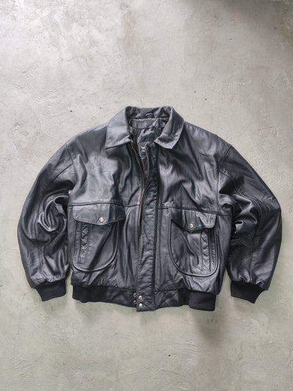 Wilsons The Leather Experts Bomber Jacket Cuero Negro – L Vintage Americana Premium