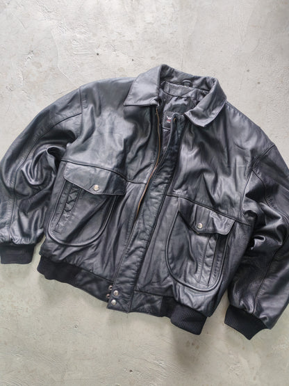 Wilsons The Leather Experts Bomber Jacket Cuero Negro – L Vintage Americana Premium