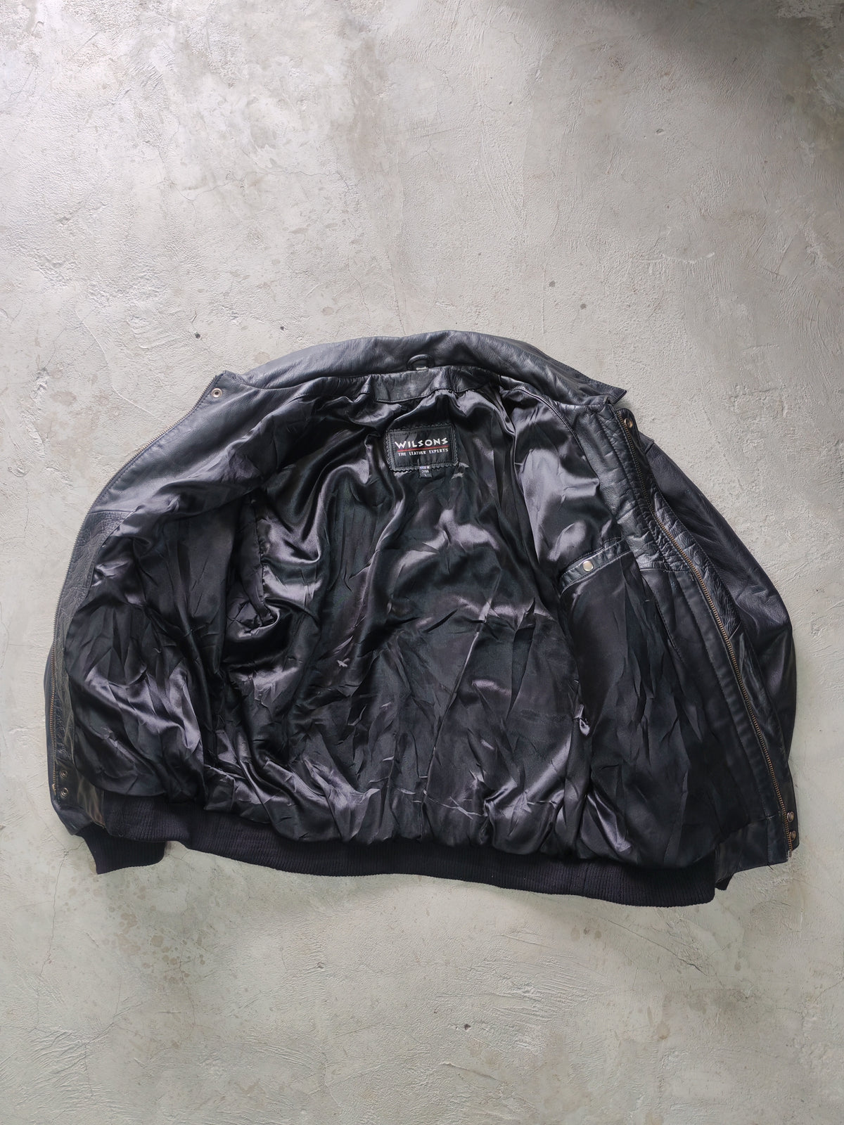 Wilsons The Leather Experts Bomber Jacket Cuero Negro – L Vintage Americana Premium