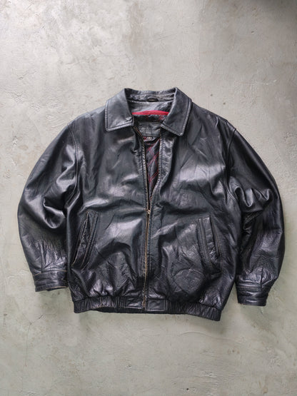Andrew Marc New York Leather Bomber Jacket Negro Forro Acolchado Rojo – M Americana Vintage Premium