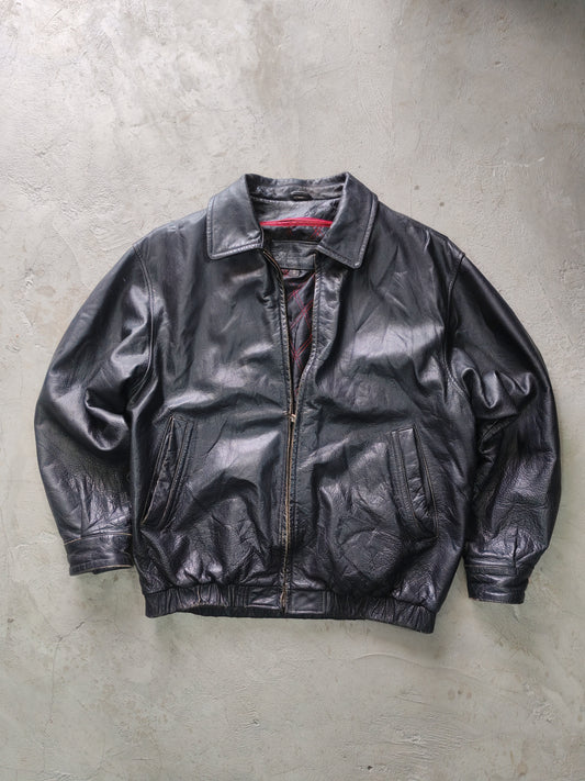 Andrew Marc New York Leather Bomber Jacket Negro Forro Acolchado Rojo – M Americana Vintage Premium