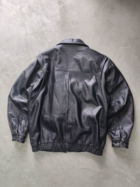 Andrew Marc New York Leather Bomber Jacket Negro Forro Acolchado Rojo – M Americana Vintage Premium