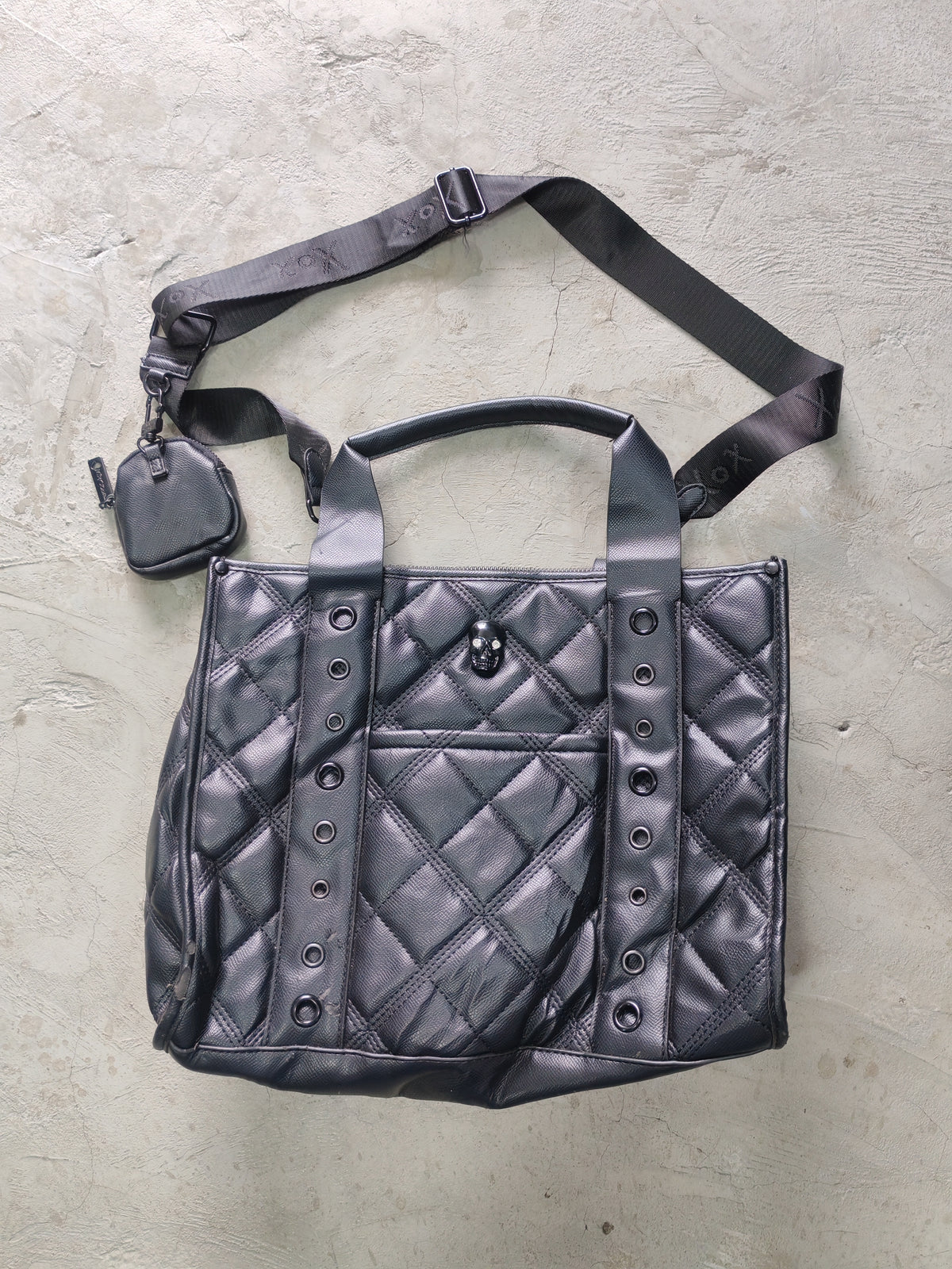 Betsey Johnson Quilted Skull Tote Bag Negra – Gótico Streetwear Accesorios