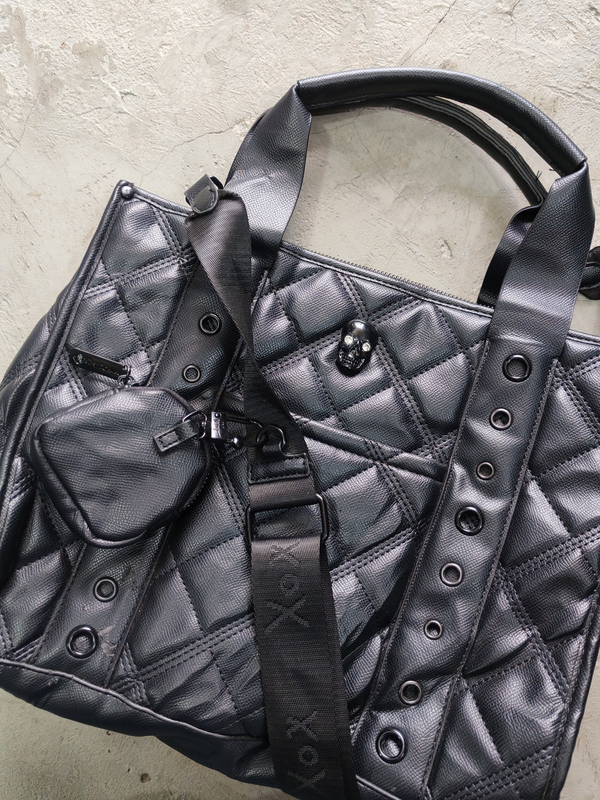 Betsey Johnson Quilted Skull Tote Bag Negra – Gótico Streetwear Accesorios