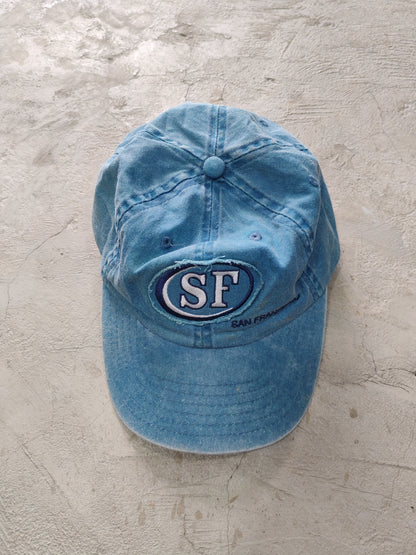 SF San Francisco Washed Denim Dad Cap Azul Claro – Ajustable Souvenir Vintage Streetwear
