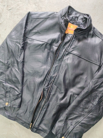 The Territory Ahead Leather Moto Jacket Negro Cuero Genuino – L Americana Vintage Premium