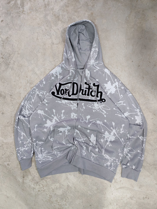 Hoodie con cierre Von Dutch salpicaduras gris | 1X