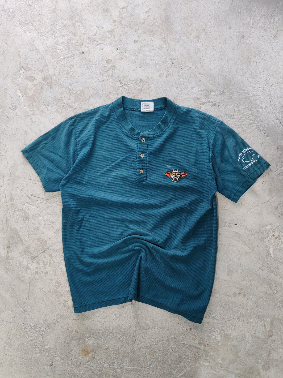 Henley Harley-Davidson Teal Oneita Vintage Talla L