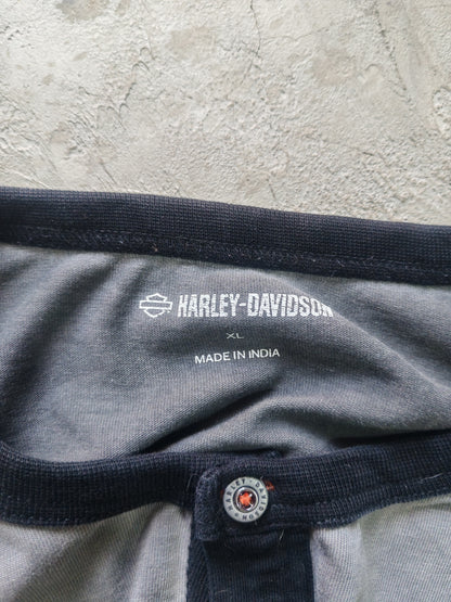 Henley Harley-Davidson Gris Negro Costuras Naranjas Talla XL