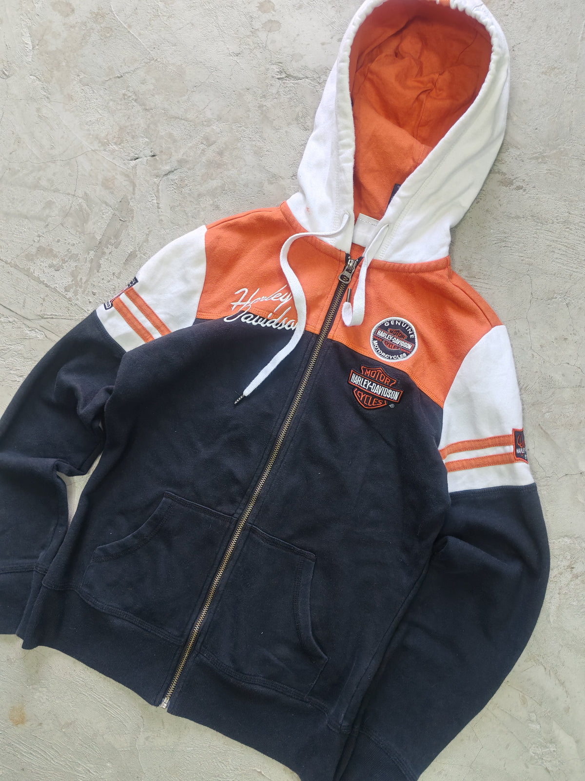 Hoodie Harley-Davidson Full-Zip Negro Naranja Blanco Talla S/XS