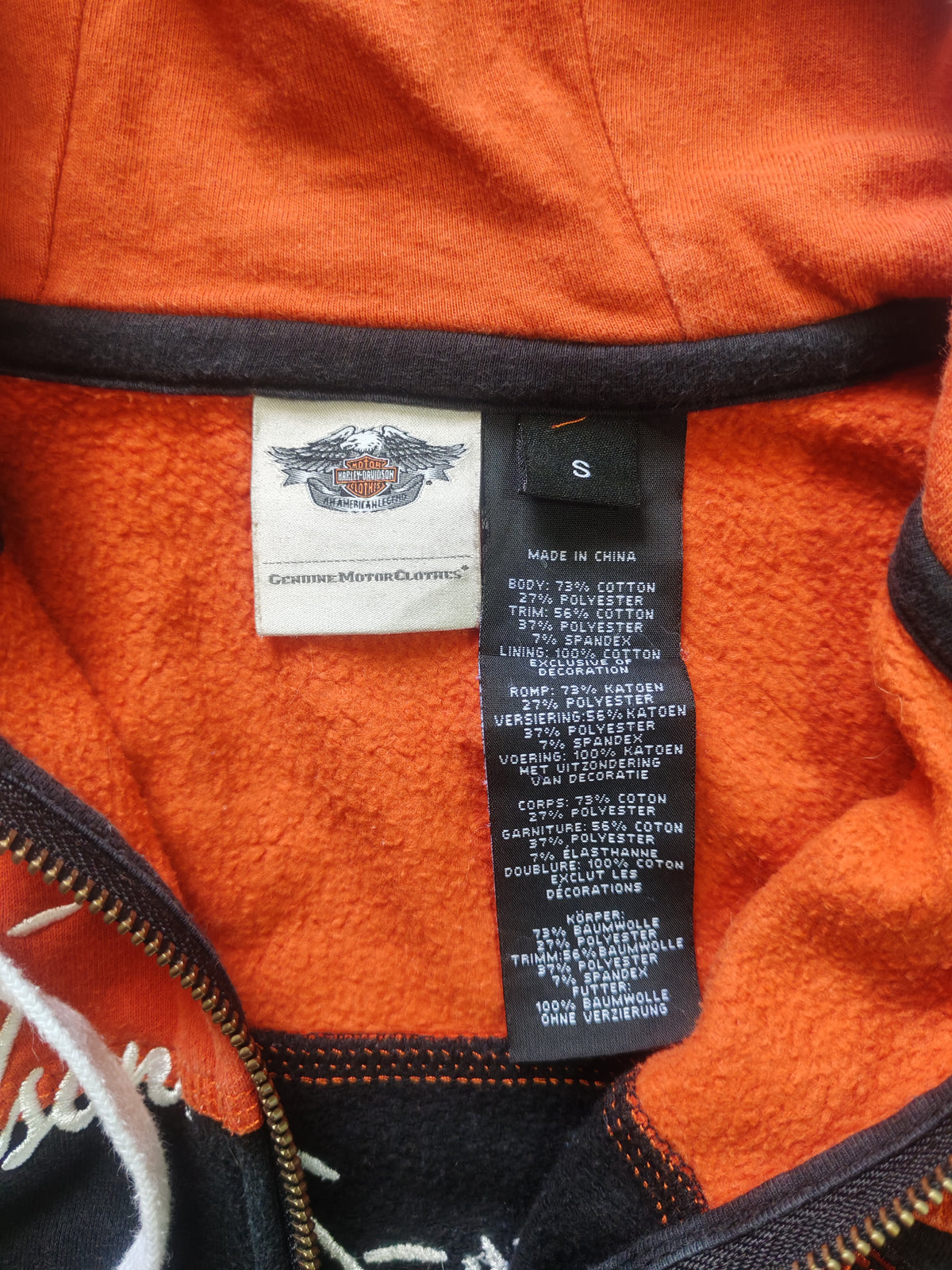 Hoodie Harley-Davidson Full-Zip Negro Naranja Blanco Talla S/XS