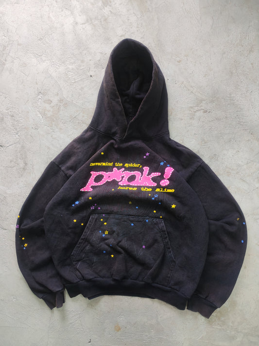 Hoodie Sp5der Negro Pink Estrellas Multicolor Talla L