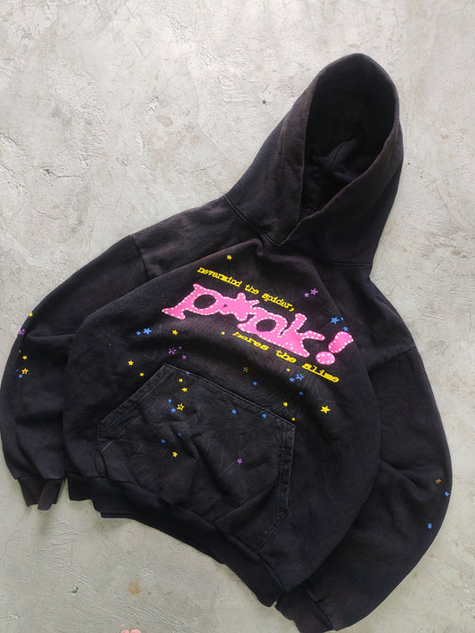 Hoodie Sp5der Negro Pink Estrellas Multicolor Talla L